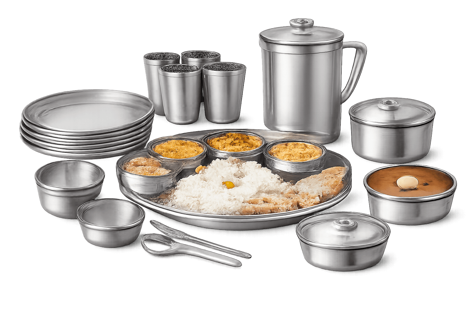 Stainless Steel Thali Spoon Glass Bowl Set | Complete Dining Set for Daily Meals | Durable & Elegant - Image 2
